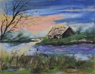 Obraz - Chatka nad rzeką - malarstwo akrylowe