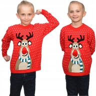 DZIECIĘCY SWETER ŚWIĄTECZNY RENIFER RUDOLF NOS 3D POMPON - ŚWIĘTA 13/14 LAT