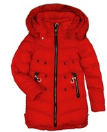 Płaszcz kurtka czerwona taliowany ciepły parka 140