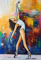 Duży oryginalny obraz olejny kolorowy ręcznie malowany baletnica tancerka