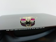 Art Deco 18K złoty pierścionek diamenty rubiny