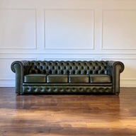 Pikowana sofa chesterfield skórzana skóra naturalna 4 osobow 260cm