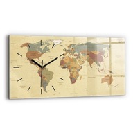 Moderné nástenné sklenené hodiny 60 cm x 30 cm Mapa sveta vo vintage štýle