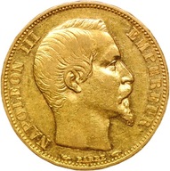 Francja 20 Franków 1853 Napoleon III bez wieńca złoto