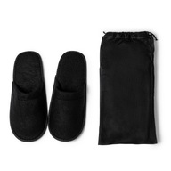 Prémiové čierne kryté hotelové papuče s poťahom