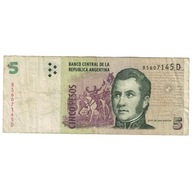 Banknot, Argentina, 5 Pesos, 1997-2000, KM:347, VF