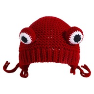 Detská pletená čiapka Roztomilá žabka červená