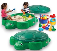 Piaskownica z zabawkami w kształcie żółwia z przykryciem piasek 2 siedziska