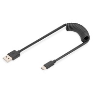 Digitus USB 2.0 Typ A do USB C Kabel spiralny AK-300430-006-S Czarny, 1 m