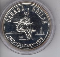 Kanada 1 dolar okolicznościowy 1975r 100lat Calgary srebro certyfikat