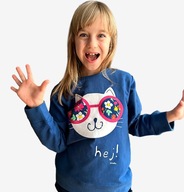 Bluza Dziecięca Dziewczęca dresowa bawełniana 122 Happy kot Granatowa Endo