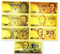 ZESTAW KOLEKCJONERSKI PRL Polskie Banknoty 10-1000 zł Pozłacane CERTYFIKAT