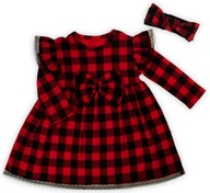 Detské šaty = čelenka dlhý rukáv NICOL červeno-čierna kockovaná veľ. 116