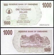 $ Zimbabwe 1000 DOLLARS P-44 UNC 2007