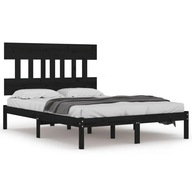 Prosta i ozdobna rama łóżka drewniana 205,5x165,5x31 cm, czarna