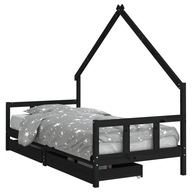 Rama łóżka dziecięcego z szufladami, czarna, 90x19