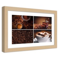 Obraz v ráme, Kávové zrná mlynček a káva - 90x60