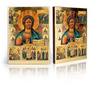 Ikona Jezus Chrystus Pantokrator oraz sceny z życia - A - 10,5 cm x 14 cm