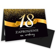 Zaproszenia na 18 Urodziny Złoto i Czerń / Koperta Czerń WB_20