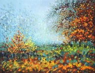Obraz olejny na płótnie pejzaż Mglisty Jesienny Dzień Danuta Antas 65x50 cm
