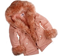 Dievčenská zimná bunda parka teplá púdrová ružová kožušinka 16 170 176
