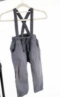 037 Next szare spodnie z szelkami lniane 86 cm 12-18 msc