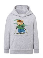 Chlapčenská mikina s kapucňou s medvedíkom na lyžiach sivá, veľ. 134/140