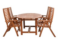 Sada záhradného nábytku z dreva Oldham so širokým stolom a 4 stoličkami