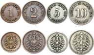 Niemcy zestaw 4 monet - 1 2 5 10 Pfennig 1873-1889