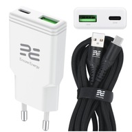 Rychlá nabíječka GaN dvojitá QC PD USB-C A úzká 20W + kabel Encore Energy