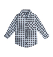 Koszula bawełniana chłopięca elegancka w kratę szara z błękitem - 128
