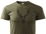 Tričko basic khaki s poľovníckym vzorom HLAVY JELENE ako darček pre neho