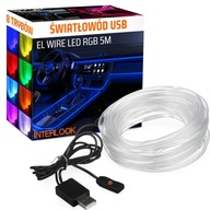 2 OLDALAS EL WIRE LED RGB USB AUTÓ BELSŐ VILÁGÍTÁS AUTÓ KABIN 5m