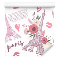 Tapeta Eiffelova veža s kvetmi a srdiečkami Flizelina