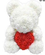 ROSE BEAR MIŚ Z RÓŻ 40cm- BIAŁY Z CZERWONYM SERCEM