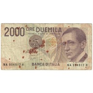 Banknot, Włochy, 2000 Lire, D.1990, KM:115, VG(8-1