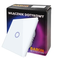 WŁĄCZNIK DOTYKOWY ŚWIATŁA POJEDYNCZY BIAŁY SZKLANY SZKŁO LED fi60 BarON