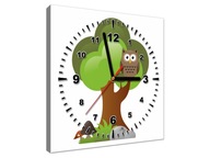 Obraz drukowany 30x30cm Sowa na drzewie z zegarem