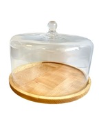 Patera szklana z drewnem klosz z deską na ciasta przekąski ś27 prezent