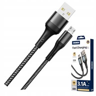 WYDAJNY KABEL USB-A NA microUSB USB 3.1A UNIWERSALNY KABEL 1M CZARNY OPLOT