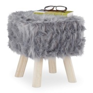 Čalúnená taburetka Kožušinová stolička Faux Fur Grey Relaxdays