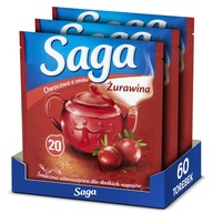 Zestaw Saga herbata owocowa ekspresowa Dzika Róża i Żurawina 3x20 torebek