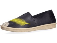 MODNE ESPADRYLE PÓŁBUTY SLIP ON Z PIÓRKIEM NEW 41