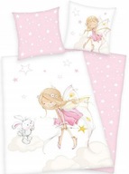 Pościel bawełniana 140x200 Little Fairy Wróżka Elf biała różowa poszewka