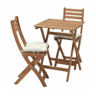 IKEA ASKHOLMEN Stôl+2 stoličky tmavohnedá/Kuddarna béžová, 60x62 cm