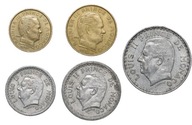 Monako 1 2 5 10 20 franków centym - zestaw 5 monet