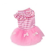 Śliczny mały szczeniak piesek w paski z kokardką koronkowa spódniczka księżniczka sukienka różowa XL