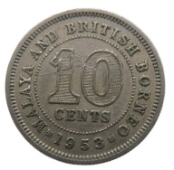 MALAYA ÉS BRIT BORNEÓ 10 CENTS 1953