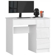 Biurko komputerowe A-7 90 cm stolik prawe 4 szuflady Białe Biały Połysk