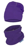 Zestaw elastyczna podwójna czapka M (40-48) + apaszka, jesień wiosna fiolet